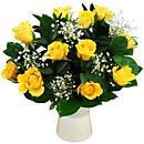 A dozen cheerful yellow roses bringing warm sunny feelings of happiness.