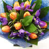 Mandarin Blues (�34.99) - This delightful spring bouquet of orange tulips and dark blue iris.