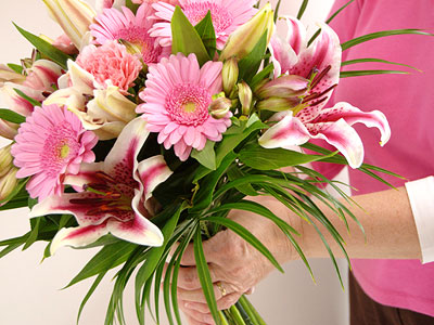 pink germini 
pink lilies 
pink alstromeria 
pink carnations