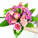 red carnations
orange lilies
alstromeria