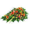 Orange and Yellow - A Single end casket spray of orange germini, lilies and seasonal orange and yellow flowers. 
