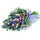 Pink and Blue - A delightful hand-tied spray of garden style blooms which include; delphinium, roses and scented lilies.