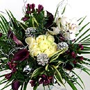 black cala
white roses
orchids