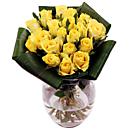 Twenty stems of Friendship - yellow roses and lush green aspidistra leaves, bringing warm sunny feelings of happiness!