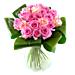Grace - Pink Roses, a favourite with every lady; Twenty sweet pink roses perfectly arranged in a hand tied bouquet, finished off with luscious green aspidistra leaves.