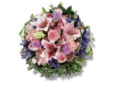 Loose Posy of seasonal pink lilies and roses