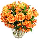 Small view of Orange Rosmeria, a sunny and cheery arrangement of orange roses and alstromerias, availlable for next day free delivery.