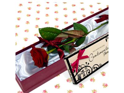 Single Red Rose and Chocolates