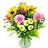 The Sunburst bouquet, including roses, germini and lilies amongst many other summery flowers.