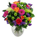 Fresh and fruity combination of Germini, Roses, Chrysanthemums, Statice and Carnations - with Free Next Day Delivery