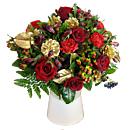 red carnations
carnations
chrysanthums
red chrysanthum
hypericum
red hypericum
berries
red berries
alstromeria
pine cones
gold pine cones