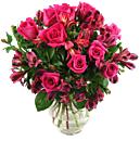 Cerise Rosmeria Bouquet, a splendiferous arrangement which boasts the freshest roses and alstroemeria which includes standard next day delivery.