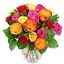 Rainbow Roses bouquet made from red, pink and yellow roses. Qualifies for next-day free delivery