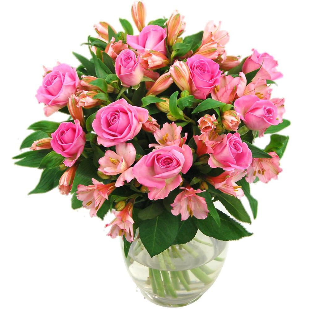 pink roses and alstromeria bouquet