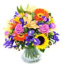 A full view of the Winter Sunshine Bouquet, an arrangement of fresh flowers available now for next-day free delivery from Clare Florist