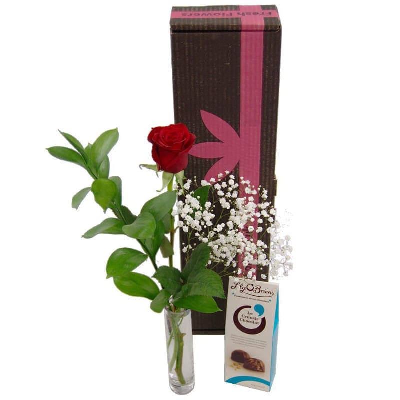 Single Red Rose Gift Set Fresh Red Rose, Vase and Chocolates for Next