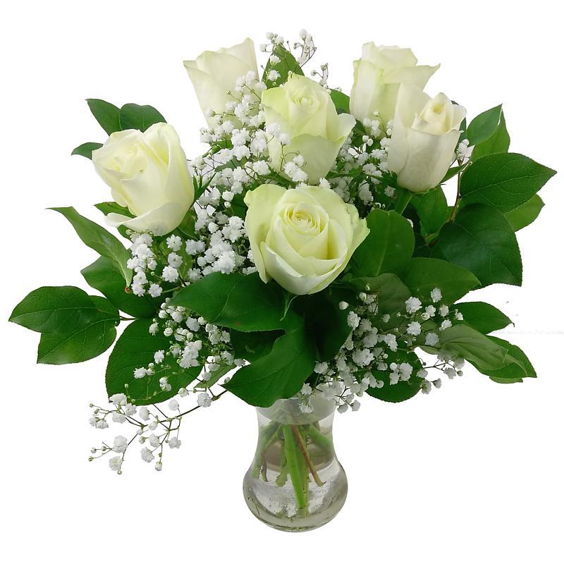 6 White Roses Bouquet - Birthday