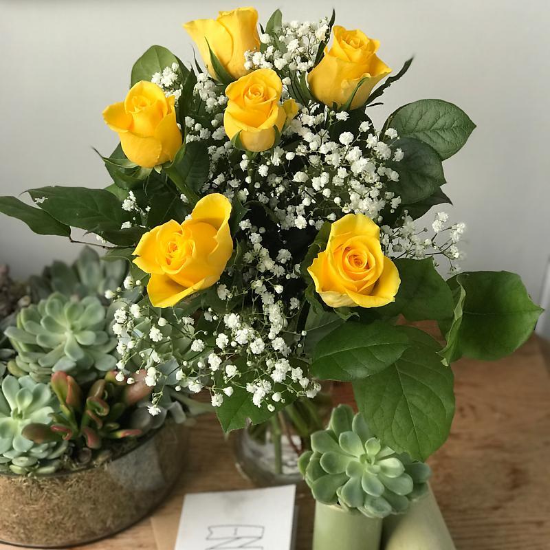 Send 6 Yellow Roses Bouquet - UK Next Day Delivery by Clare Florist