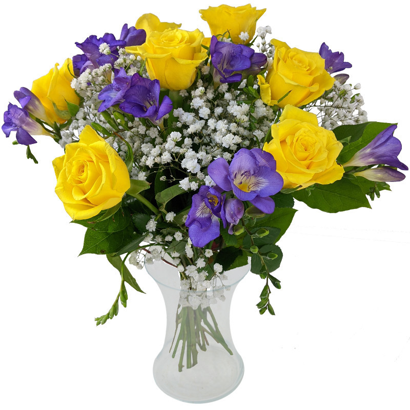 Indigo Skies Fresh Flowers Blue Iris And Yellow Roses With Free Uk Delivery